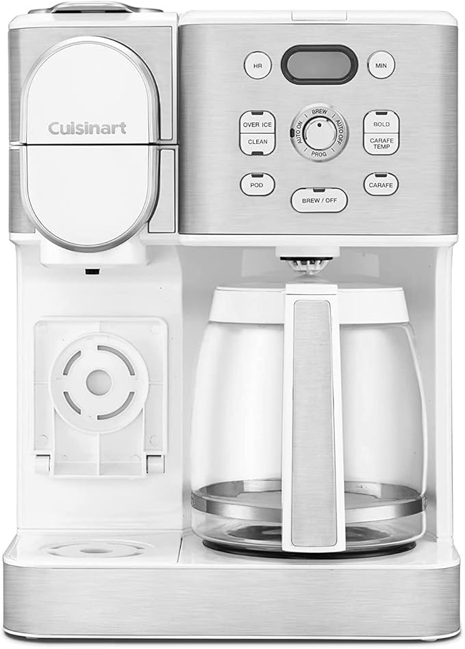 Cuisinart Coffee Maker, 12-Cup Glass Carafe, Automatic Hot & Iced Coffee Maker, Single Server Brewer, Stainless Steel, SS-16W, White