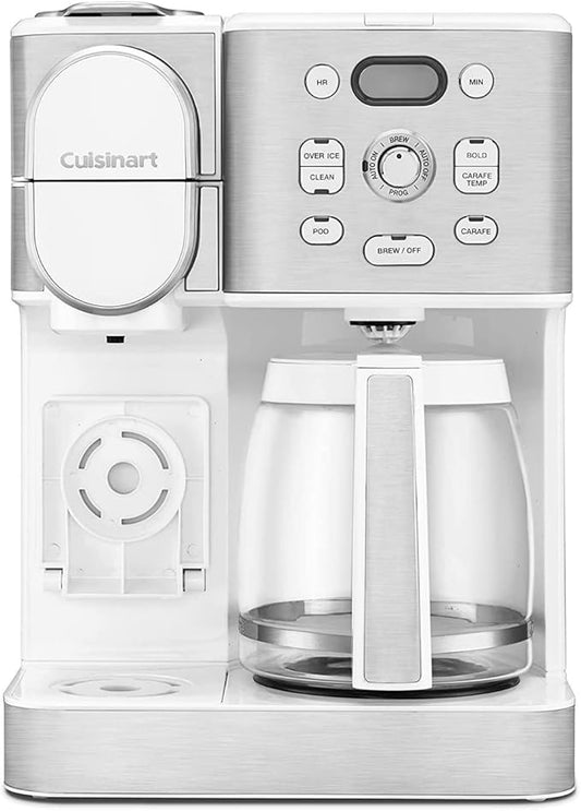Cuisinart Coffee Maker, 12-Cup Glass Carafe, Automatic Hot & Iced Coffee Maker, Single Server Brewer, Stainless Steel, SS-16W, White