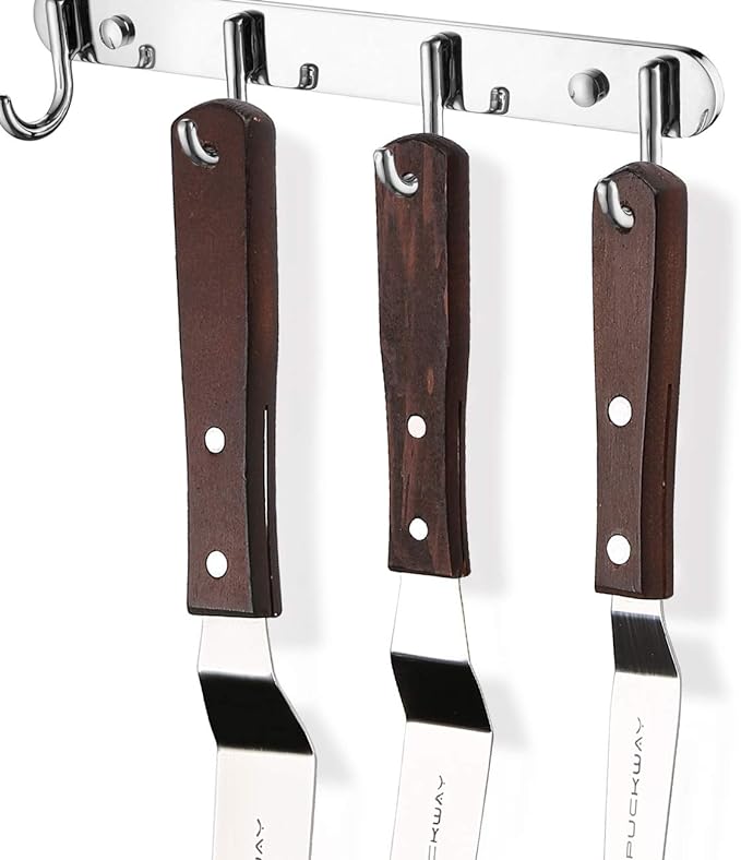 Offset Cake Icing Spatula Set of 4- Professional Stainless Steel Cake Decorating Frosting Spatulas, 4"-6"-8"-10" Flexible Resistant Blade, Wooden Handle For Easy Grip