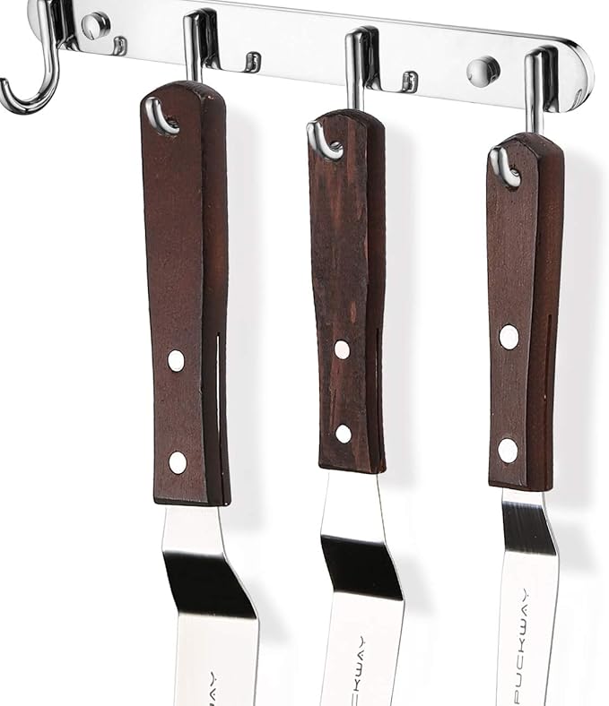 Offset Cake Icing Spatula Set of 3 Professional Stainless Steel Decorating Frosting Spatulas (4"-6"-8" Flexible Resistant Blade) Angled with Wooden Handle