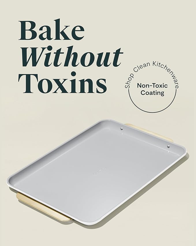 Caraway Non-Stick Ceramic Baking Sheet - Naturally Slick Ceramic Coating - Non-Toxic, PTFE & PFOA Free - Perfect for Baking, Roasting, and More - Large (18" x 13") - White