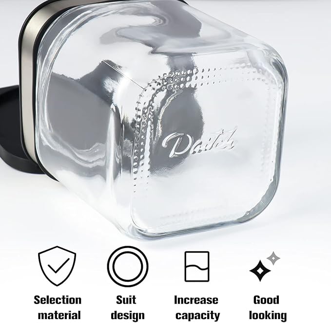 XIUDI Condiment Seal Jar Spice Container with Lids and Spoons，Clear Glass Condiment Canisters Pots Seasoning Box Salt Container Sugar Bowl Set of .Used in Kitchen, Coffee Table,Set of 3