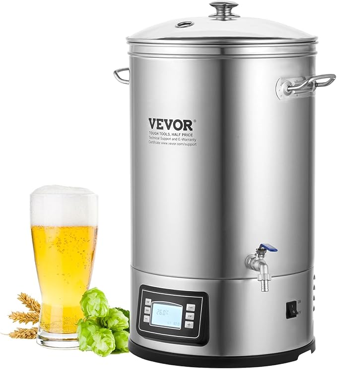 VEVOR Electric Brewing System, 8 GALLON Brewing Stock Pot, All-in-One Home Beer Brewer, 304 Stainless Steel Brewing Supplies with Panel, Includes Glass Lid, Handle, Spigot, Electronic Panel Control