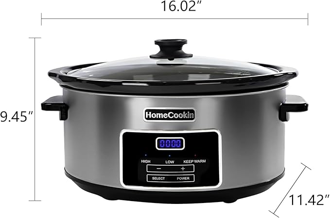 HOMECOOKIN 7-Quart Programmable Slow Cooker with Keep Warm Setting, Digital Timer - Perfect Kitchen Small Appliance for Family Dinners - Large Enough to Serve 8+ People