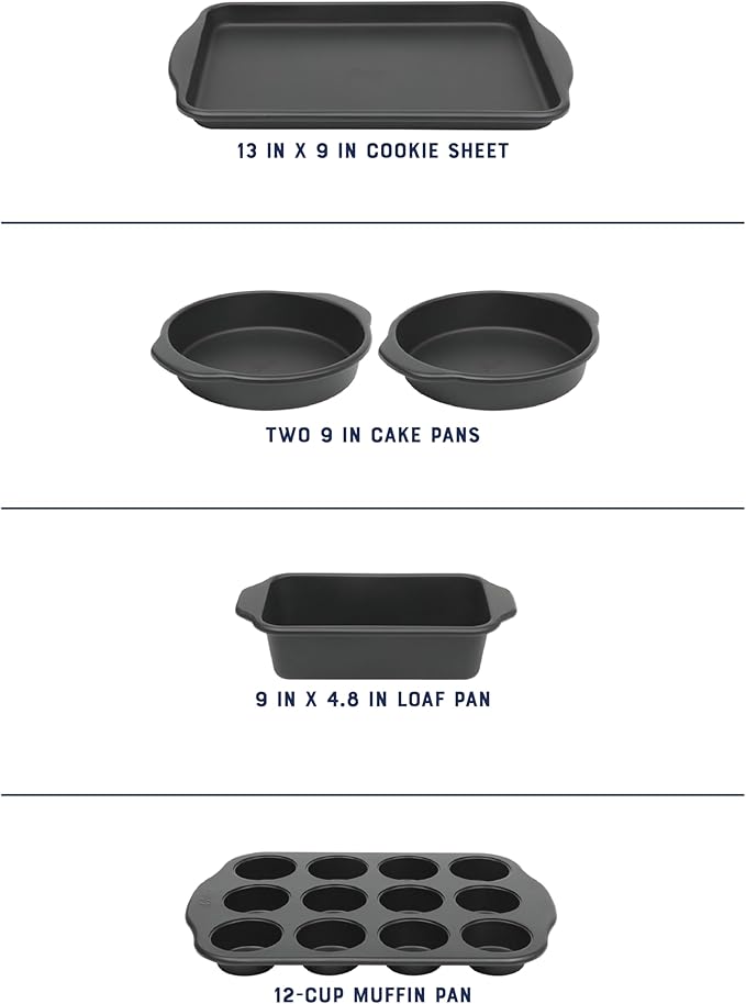 Oster Teston 5 Piece Carbon Steel Baking Pans Bakeware Set w/Premium PFA Free Nonstick - Matte Black