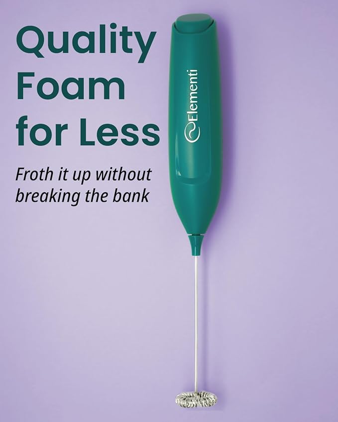 Elementi Powerful Matcha Whisk – Lightweight Matcha Frother Wand & Drink Mixer Handheld, High Speed Mini Whisk for Tea & More, Coffee Mixer Wand, Milk Frother Handheld (Emerald Green)