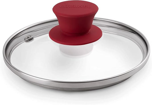 Cuisinel Glass Lid with Steam Vent Hole - 6"-Inch/15.24cm - Compatible with Lodge Cast Iron Skillet Pan - Fully Assembled Universal Replacement Cover - Tempered, Oven Safe - Reinforced Stainless Rim