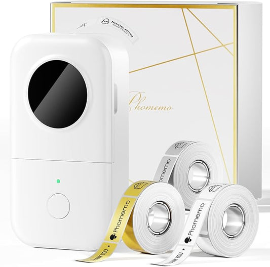 Phomemo D30 Label Maker with 3 Tapes, Bluetooth Wireless Mini Pocket Smartphone Label Maker Machine, Small Thermal Printer Rechargeable Labeler for Home Office Labeler, Works with Tablet, Phones