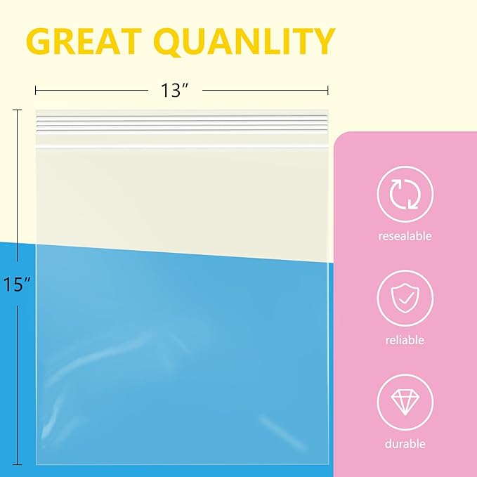 iMailer - 1000 Pcs- 13" x 15" Zip Bags- 2 Gallon Zip Bags- Clear Resealable Zip Poly Bag 2 Mil for Clothing, T-Shirts, Pants, Storage