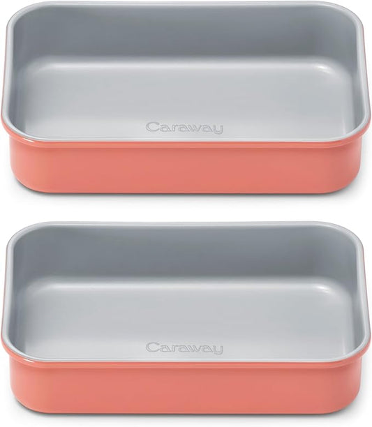 Caraway Nonstick 9” x 6.5” Small Rectangle Baking Pan Duo – Non-Toxic, PTFE & PFOA Free – Aluminized Steel Core – Deep Ceramic Baking Pan for Casseroles, Lasagna & More - Perracotta