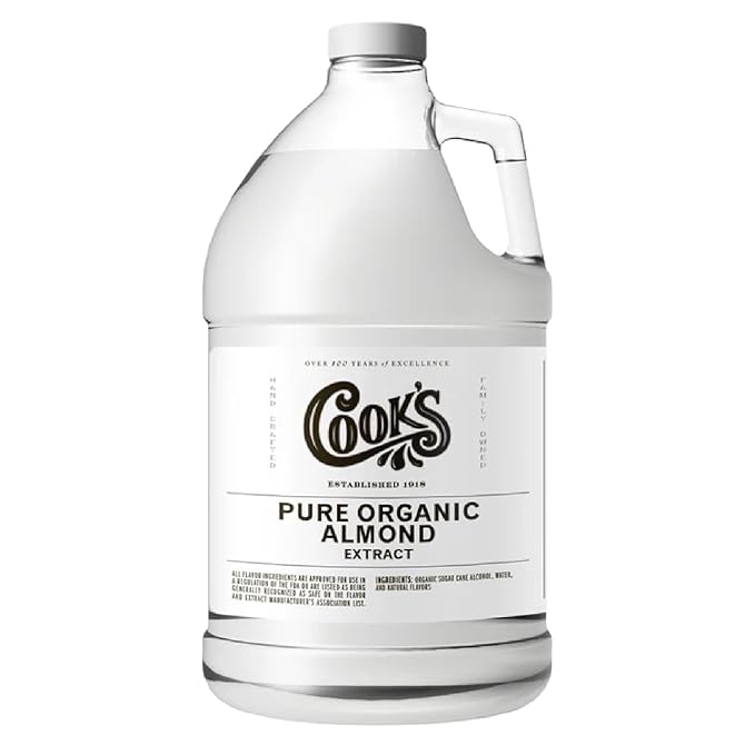 Cook's, Organic Pure Almond Extract, for Cookies, Cakes, Pastries, Allergen Free, 128 Ounces (1 Gallon)