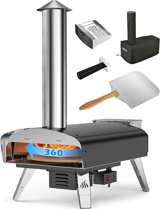 Outdoor Pizza Oven Wood Pellet Fired Pizza Stove with Automatic Rotating System, Pizza Stone, Pizza Peel and Carry Bag (Tisserie W-Oven Series) - Global Patent