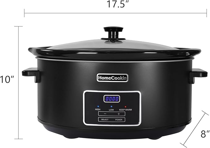 HOMECOOKIN 8 Quart Programmable Slow Cooker, Kitchen Appliances, Perfect Kitchen Small Appliance for Family Dinners, Black Stainless Steel