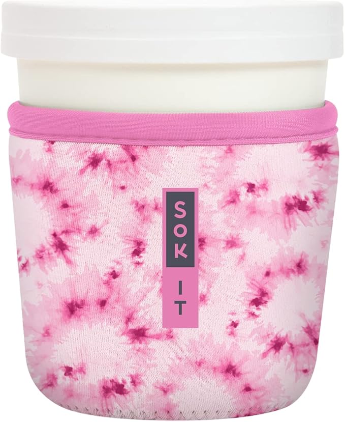 Sok It IceCreamSok Insulated Neoprene Cover (Pink Splash Tie Dye, Tapered Ice Cream Pints)