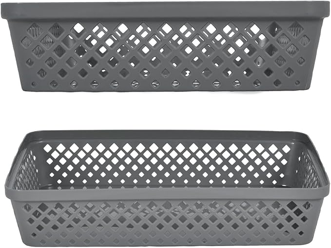 Glad Plastic Storage Basket Set - Multipurpose Drawer Trays, Kitchen Pantry Containers, and Bathroom Bins - 3 Pack Large Organizers, Grey