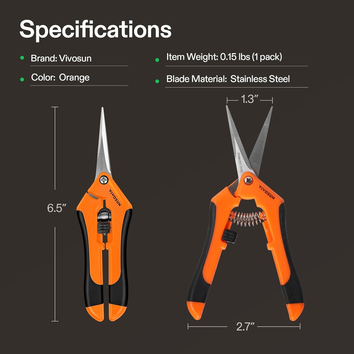 VIVOSUN 12-Pack 6.5 Inch Gardening Scissors Hand Pruner Pruning Shear with Straight Stainless Steel Blades Orange