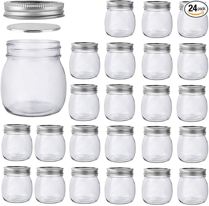 10 oz Mason Jars, 24 Pack 300ml Glass Canning Jars with Regular Mouth Lids, Glass Jars Storage Containers for Overnight Oats, Jam, Jelly, Honey, Beans, Spice, Wedding Party Favors, Shower Favors