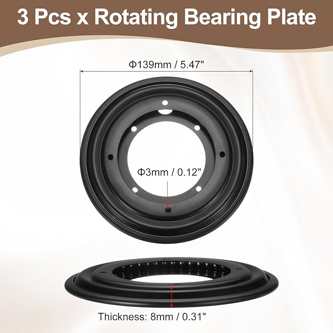 uxcell 3Pcs 5.5 Inch Rotating Bearing Plate, Swivel Plate Stand Lazy Susan Hardware Round Turntable Base Tray for Table Serving Tray Revolving Shelve, Black