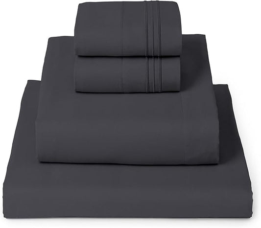 Mellanni Queen Sheets Set - 4 PC Iconic Collection Bedding - Hotel Luxury, Extra Soft, Cooling Bed Sheets - Wrinkle, Fade, Stain Resistant (Queen, Charcoal)