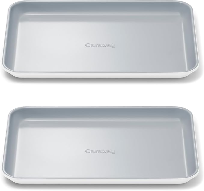 Caraway Nonstick Ceramic Small Baking Sheet Duo (9x13”) – Non-Toxic, PTFE & PFOA Free – Oven Safe – Aluminized Steel Core – Mini Sheet Pan for Baking, Roasting & More - White