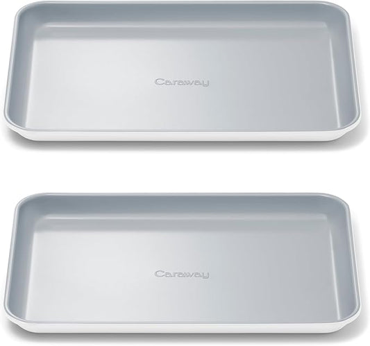 Caraway Nonstick Ceramic Small Baking Sheet Duo (9x13”) – Non-Toxic, PTFE & PFOA Free – Oven Safe – Aluminized Steel Core – Mini Sheet Pan for Baking, Roasting & More - White