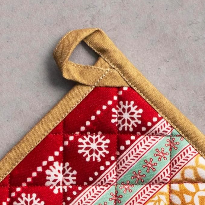 Maison d' Hermine Pot Holders 100% Cotton Heat Resistant Potholders 8" x 8" Hot Pads with Loop BBQ, Cooking, Baking, Grilling, Kitchen, Handling Hot Pans (Pack of 1, Sofia)