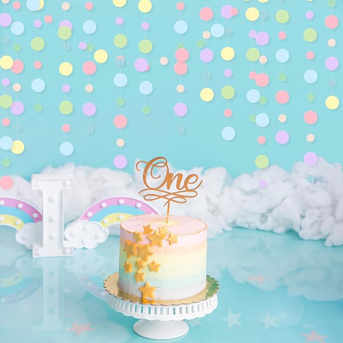 Outus 10 Pieces Colorful Dots Paper Garland Round Glitter Garland Hanging Confetti Streamers Backdrop Decoration for Birthday Classroom Candy Sprinkles Trunk or Treat Party (Pastel)