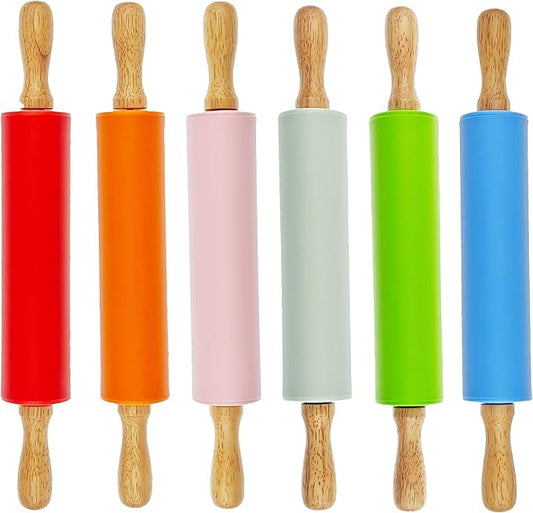 6 Pack Small Rolling Pin for Kids, Kids Rolling Pin for Home Kitchen (6 colors) (12 Inch)