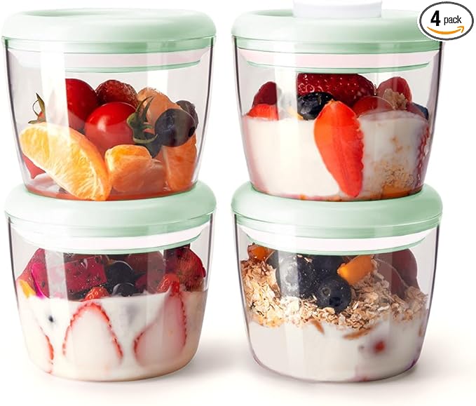 Overnight Oats Containers with Lids,14oz 400ml Set of 4 Meal Prep Container, Airtight Leakproof Reusable Food Storage Containers,Pop-Top Lids Bowl for Leftovers,Glass-like Clarity Tritan Material