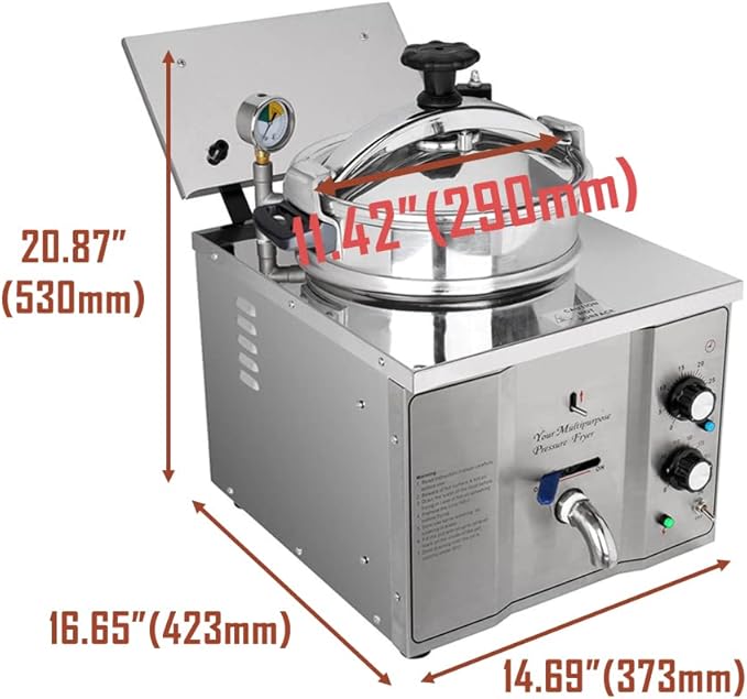 INTSUPERMAI 16L Commercial Electric Pressure Fryer Stainless Steel Countertop Pressure Fryer Electric Fried Chicken Stove Professional Tabletop Restaurant Kitchen Frying Machine 110V 2.4KW
