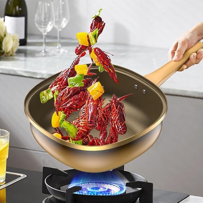 12in Titanium Alloy Non-stick Pot with Lid, Non Stick Frying Pan, Cooking Skillet, Kitchen Large Deep Wok, Cooking Pots and Pans Cookware Set, For Home Dishwasher Oven, Helper Handle(Pot+Lid)