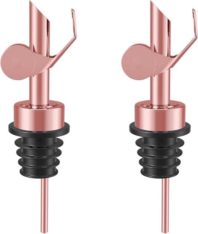 Olive Oil Dispenser Spout, Weighted Liquor Pour Spout, Dispenser Spout, Stainless Steel Automatic Pour Spouts for Liquor Bottles, Oil Bottles, Vinegar, Syrup and Alcohol 2 Pack Rose Golden