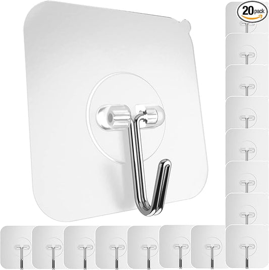 GLUIT Adhesive Wall Hooks for Hanging Heavy Duty 22 lbs Hooks for Walls No Damage 20 Pack