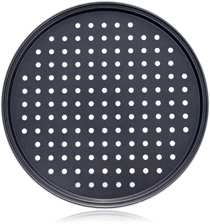 Pizza Pan With Holes, 2 Pack Carbon Steel Perforated Non-Stick Tray Tool Crispy 12inch Round for Home Kitchen
