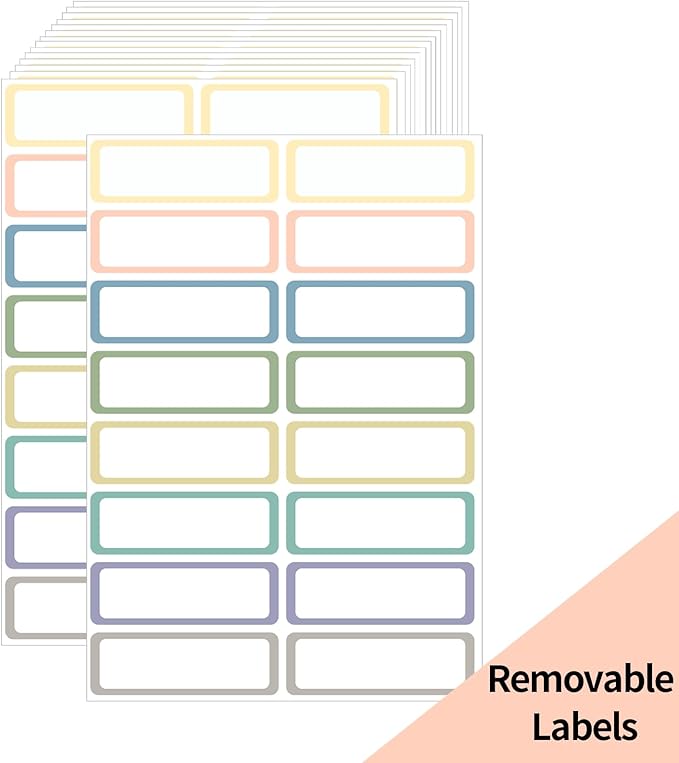 STARLIBOO Removable Labels, Removable Colored Labels Stickers, Self-Adhesive Rectangular Stickers Water/Oil/Tear Resistant for Food Containers/Classroom/Storage (8 Colors, 240 Labels)