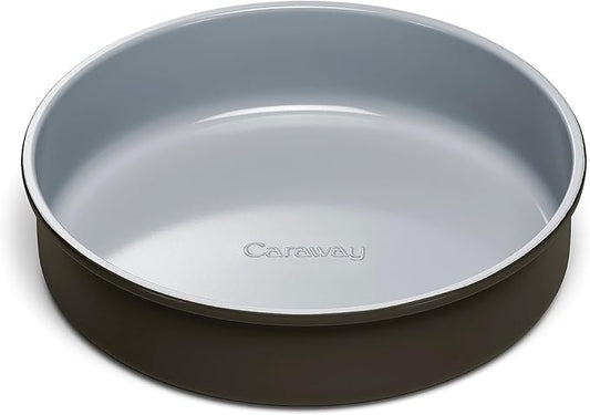Caraway Non-Stick Ceramic 9” Circle Pan - Naturally Slick Ceramic Coating - Non-Toxic, PTFE & PFOA Free - Perfect for Birthday Cakes, Tartes, & More - Black