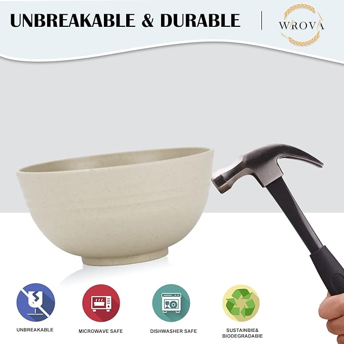 Wheat Straw Bowl Sets,8 PCS Unbreakable Cereal Bowls 26 OZ,Microwave and Dishwasher Safe Bowls, Kitchen Bowl suitable for cereal,salad,snack and soup (Beige)