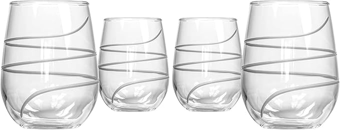 Rolf Glass Twist Stemless Wine Tumbler 17 ounce | Proudly Made in the USA | Stemless Wine Glasses | Lead-Free Glass | Etched Tumbler Glasses (Set of 4)