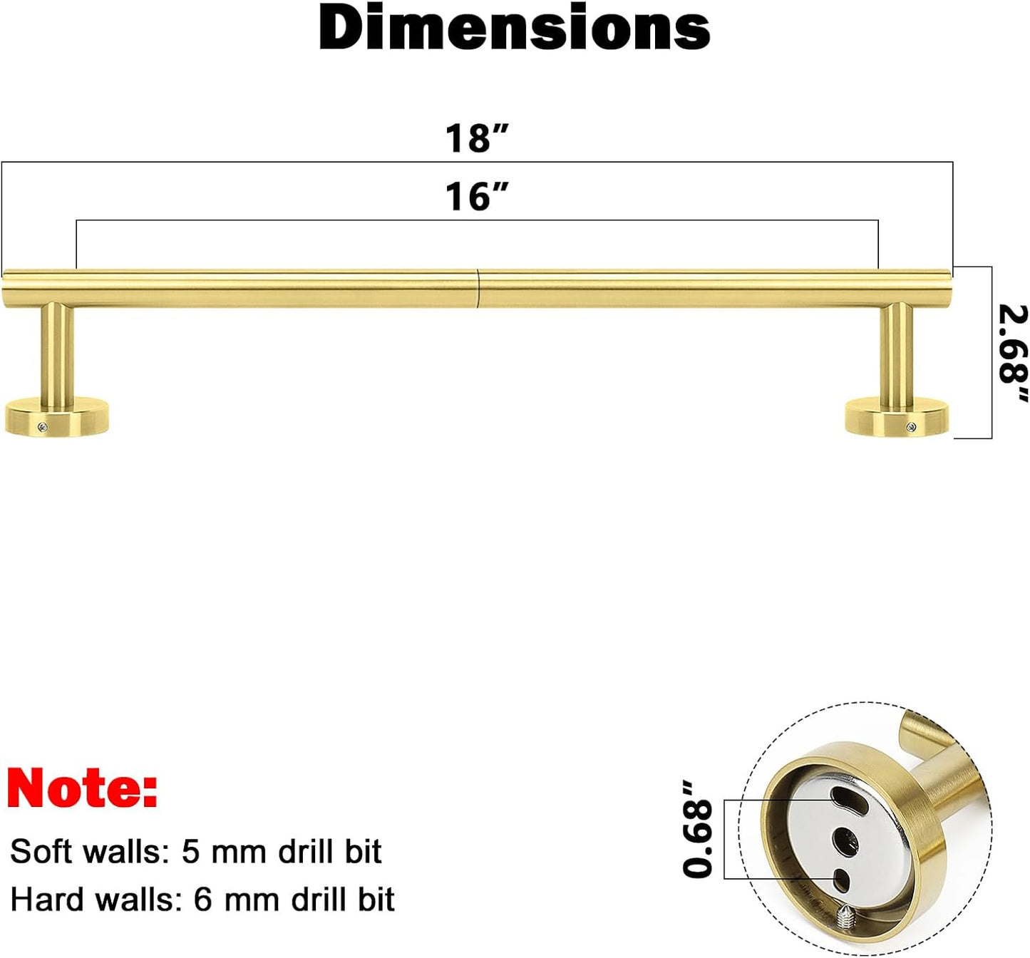 NearMoon Bath Towel Bar, Bath Accessories Thicken Stainless Steel Shower Towel Rack for Bathroom, Towel Holder Wall Mounted (1 Pack, Brushed Gold, 18 Inch)
