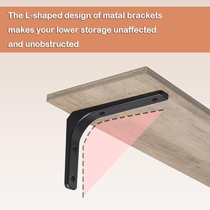 DINZI LVJ Long Wall Shelves, 31.5 Inch Wall Mounted Shelves Set of 2, Easy-to-Install, Wall Storage Ledges with Sturdy Metal Brackets for Living Room, Bathroom, Bedroom, Kitchen, Greige