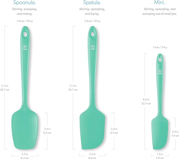 DI ORO Silicone Spatula Set - Rubber Kitchen Spatulas for Baking, Cooking, & Mixing - 600°F Heat-Resistant & BPA Free Silicone Scraper Spatulas for Nonstick Cookware - Dishwasher Safe (3pc, Mint)