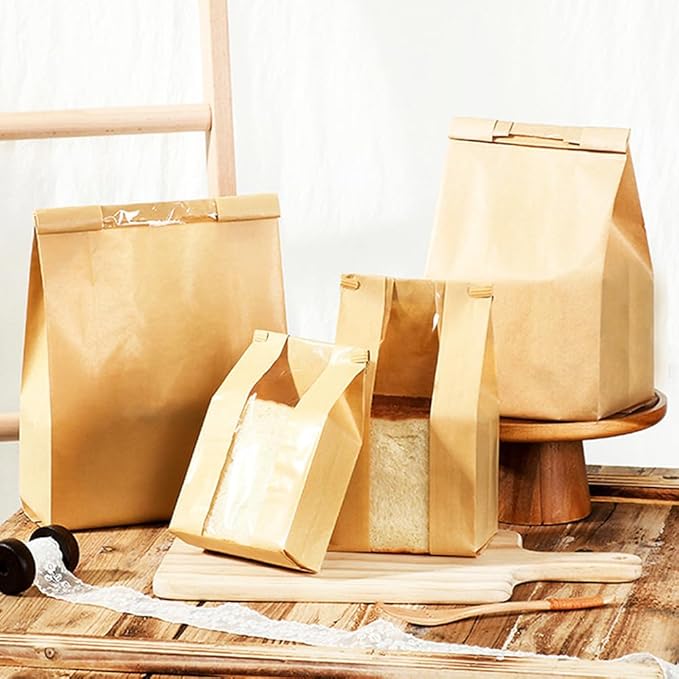 30 Pack Paper Bread Bags 13 x 8.3 x 3.5-inch Bakery Kraft Sourdough Loaf Baked Storage Bags for Homemade Bread Cookie Treat