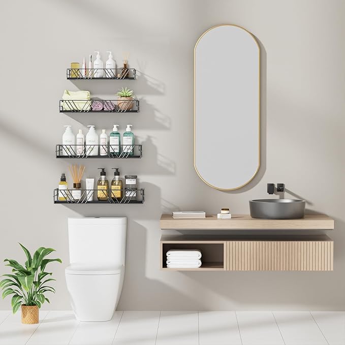 Floating Shelves for Wall Set of 4, Different Sizes Mounted Wood Floating Shelf, Wall Shelves for Living Room, Bedroom, Bathroom, Kitchen, Farmhouse Decor, Office