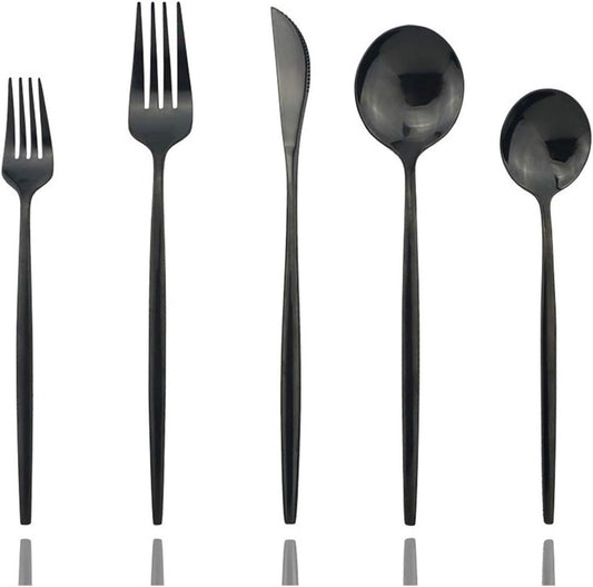 Shiny Black Silverware Set, JASHII 20-Piece Stainless Steel Satin Finish Flatware Set, Kitchen Utensil Set, Mirror Polished Tableware Cutlery Set for Home and Restaurant, Dishwasher Safe