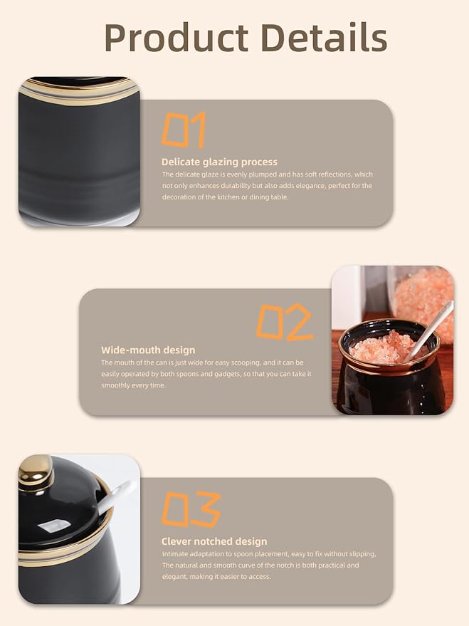 HAOTOP 12oz Sugar Bowl with Lid and Spoon,Simple Ceramic Sugar Jar Sugar Container Sugar Dispenser Coffee Bar Accessories, Modern Kitchen Countertop Canisters, Black