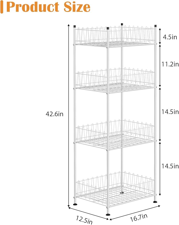 Water Bottle Holder Organizer 4 Tier Drink Can Shelf Organizer Rack for Floor Freestanding Water Bottle Rack Stand Beverage Storage Shelf for Pantry Kitchen Food Storage, Silver