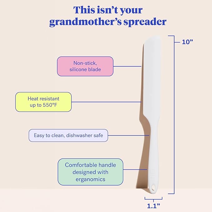 GIR: Get It Right Silicone Spreader - Silicone Butter Spreader - Food Grade Scraper - BPA & BPS Free - Baking Supplies - Home & Kitchen Gadgets - 10" x 1.10" - Studio White