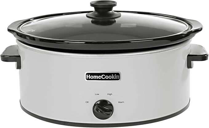 HOMECOOKIN 7 Quart Slow Cooker Oval Manual Pot Food Warmer with 3 Cooking Settings, White Stainless Steel
