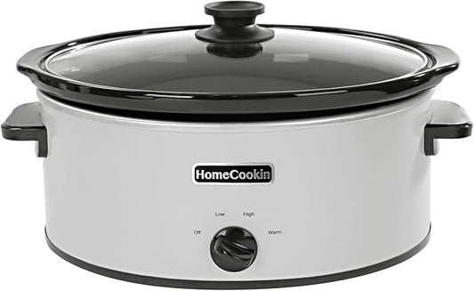 HOMECOOKIN 8 Quart Slow Cooker Oval Manual Pot Food Warmer with 3 Cooking Settings, White Stainless Steel