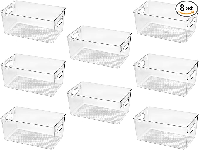 Clear Plastic Storage Bins, Pantry Organizers and Storage Containers Fridge Organizer Bins for Organizing Kitchen Cabinet Organizer Bin Bathroom Freezer Refrigerator Organization